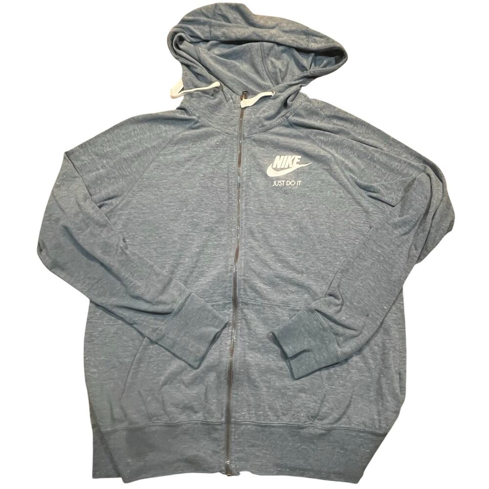 Nike Just Do It Gym Vintage Hoodie Gray Full Zip Women Large Sweatshirt Logo